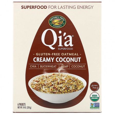 Nature's Path, Qi'a Superfood, овсяная каша, кокос со сливками, 6 пакетиков, 228 г (8 унций)