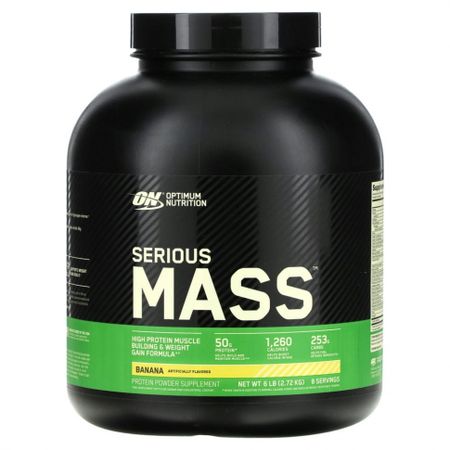 Optimum Nutrition, Serious Mass, порошок для набора веса (гейнер) с высоким содержанием протеина, вкус банан, 2720 г (6 lb)