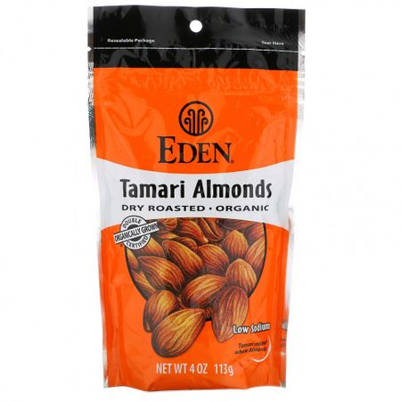 Eden Foods, Органический миндаль в соевом соусе, Обжарен без масла, 4 унции (113 г)
