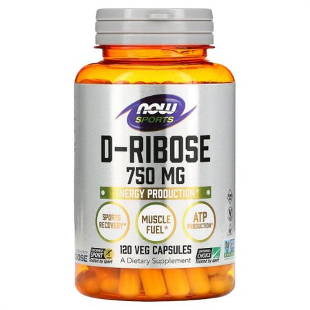 NOW Foods, Sports, D-рибоза, 750 мг, 120 растительных капсул