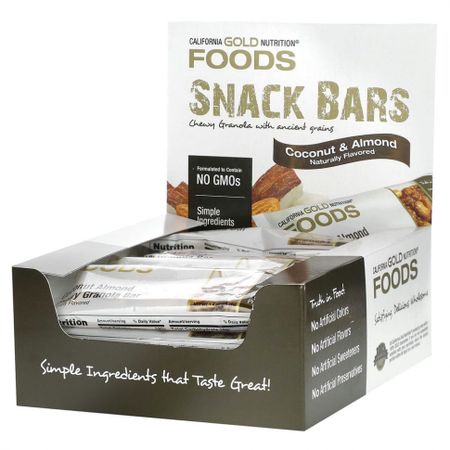 California Gold Nutrition, Foods, жевательные батончики с кокосом и миндалем, 12 батончиков весом 1,4 унции (40 г) каждый