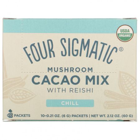 Four Sigmatic, грибная смесь для приготовления какао с рейши, 10 пакетиков по 6 г (0,21 унции) каждый