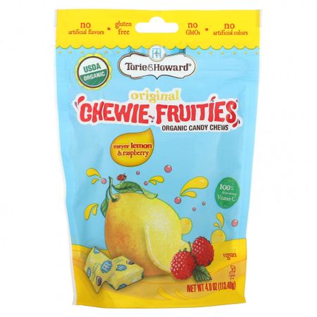 Torie & Howard, Original Chewie Fruities, органические жевательные конфеты, лимон Мейера и малина, 113,40 г (4 унции)