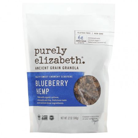 Purely Elizabeth, Органическая гранола из древних зерен, черника, конопля, 340 г (12 унций)