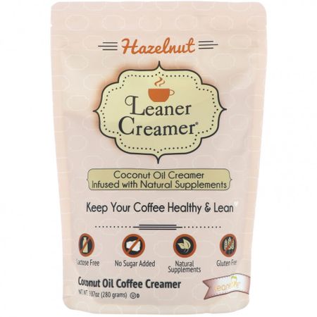 Leaner Creamer, Сливки для кофе с кокосовым маслом, лесной орех, 280 г (9,87 унций)