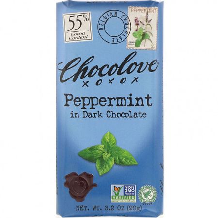 Chocolove, черный шоколад с перечной мятой, 55% какао, 90 г (3,2 унции)