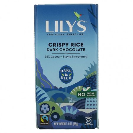 Lily's Sweets, Плитка темного шоколада с 55% какао, хрустящий рис, 85 г (3 унции)
