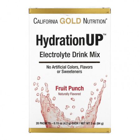 California Gold Nutrition, HydrationUP, смесь для приготовления электролитического напитка, фруктовый пунш, 20 пакетиков, 4,2 г (0,15 унции) в каждом