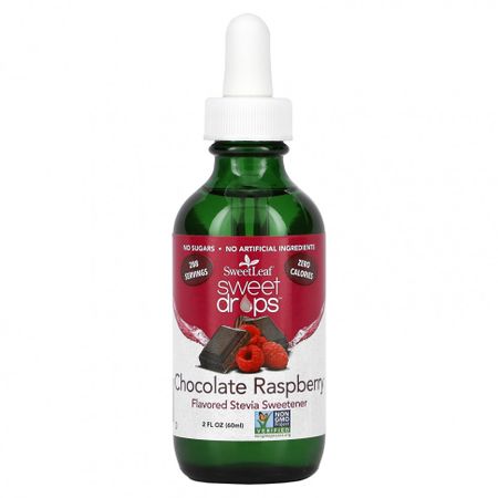 Wisdom Natural, SweetLeaf, жидкая стевия, подсластитель в виде сладких капель, шоколад и малина, 60 мл (2 жидк. Унции)