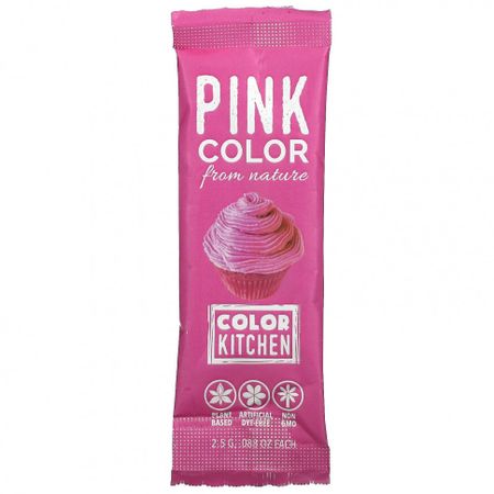 ColorKitchen, декоративные, натуральные пищевые красители, розовый цвет, 1 пакетик, 2,5 г (0,088 унции)