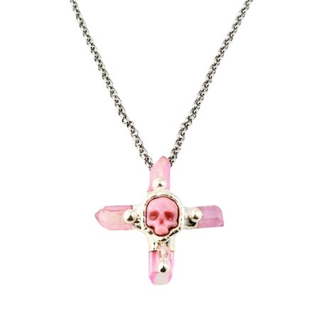 Poison Drop Lab Розовый кулон-крест с черепом на длинной цепочке