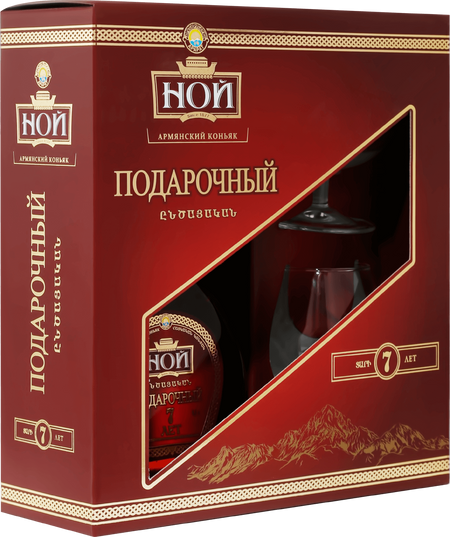 Noy Podarochniy Armenian Brandy 7 y.o. in gift box with two glasses