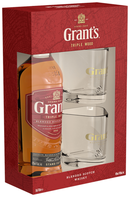 Grant's Triple Wood Blended Scotch Whisky (gift box with 2 glasses)