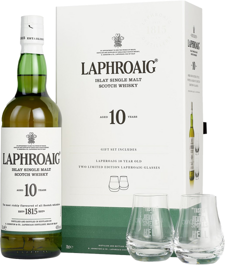 Laphroaig Islay Single Malt Scotch Whisky 10 y.o. (gift box with 2 glasses)