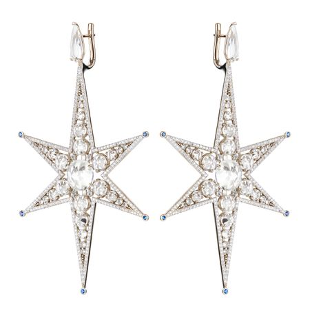 Edge and Grace Серьги-звезды из белого золота с бриллиантами, сапфирами и хрусталем