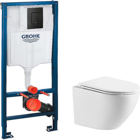 Комплект унитаза WellWant Aura WWU01121WK с инсталляцией Grohe Rapid SL 38811KF0 с сиденьем Микролифт и Черной матовой клавишей смыва 39150₽