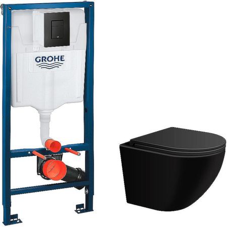 Комплект унитаза WellWant Aura WWU01122B с инсталляцией Grohe Rapid SL 38811KF0 с сиденьем Микролифт и Черной матовой клавишей смыва 44955₽