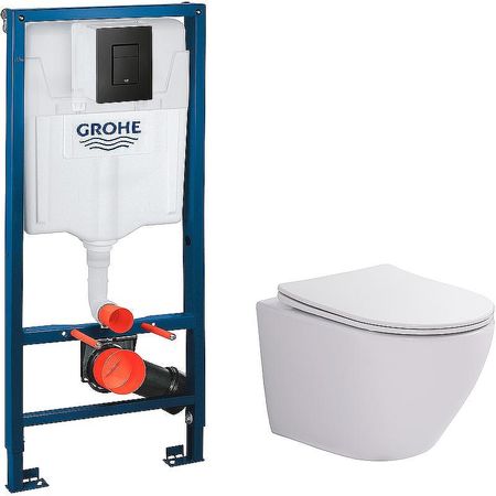 Комплект унитаза WellWant Aura WWU01122W с инсталляцией Grohe Rapid SL 38811KF0 с сиденьем Микролифт и Черной матовой клавишей смыва 42052₽