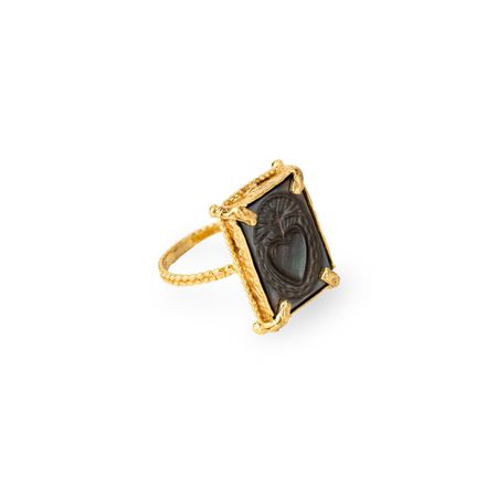 Gem Kingdom Позолоченное кольцо с черным квадратным перламутром