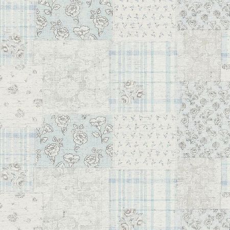Обои AS Creation Maison Charme 39066-4 Винил на флизелине 0531005 БелыйБирюзовыйСерый ГеометрияКлеткаЦветы 2169₽