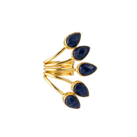 Lisa Smith Золотистое кольцо-кафф с пятью тёмно-синими камнями