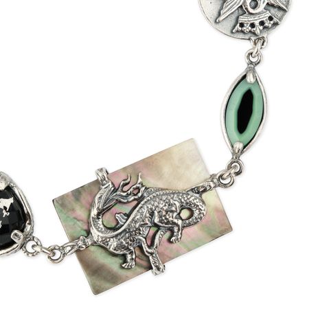 Gem Kingdom Браслет-цепь из серебра с подвесками и драконом на камне