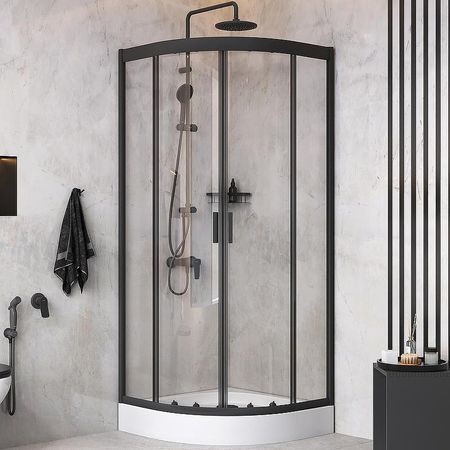 Комплект душевого уголка с душевой системой и аксессуарами AMPM Gem 80x80 WK90EM профиль Черный матовый стекло прозрачное 63090₽