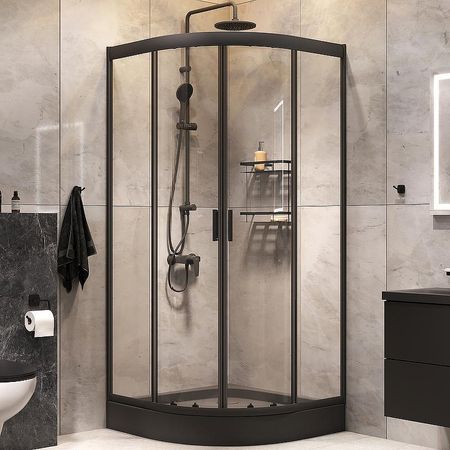 Комплект душевого уголка с душевой системой и аксессуарами AMPM Gem 90x90 WK90EN профиль Черный матовый стекло прозрачное 66390₽