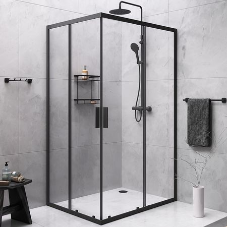 Комплект душевого уголка с душевой системой и аксессуарами AMPM Gem S 120x90 WK93ES профиль Черный матовый стекло прозрачное 106490₽