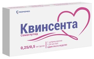 Квинсента Раствор для подкожного введения 1,34 мг/мл 0,25/0,5 мг/доза картридж в шприц-ручке 1,5 мл 1 шт + иглы 6 шт
