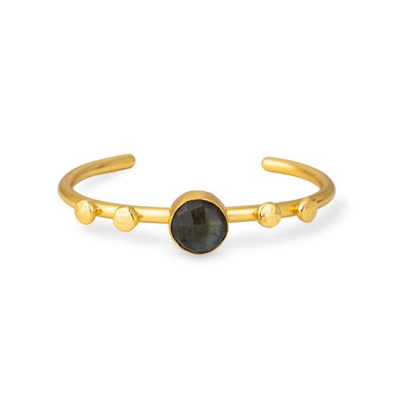 Lisa Smith Золотистый открытый браслет с круглым чёрным камнем и объемными точками