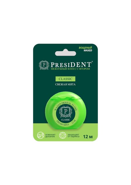 ПрезиДент нить зубная Классик вощеная мята фтор 12м 202 212₽