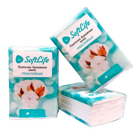 СофтЛайф платки носовые бумажные трехслойные мини 10х10 160₽