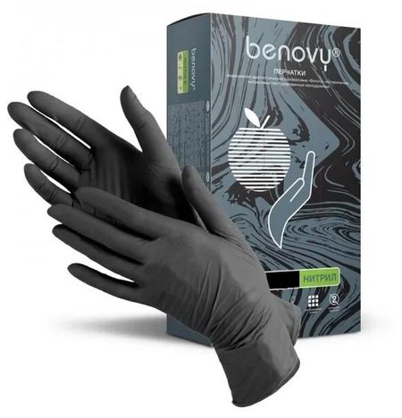 Ригла Бинови перчатки нитриловые смотровые черные рL 200 6095₽