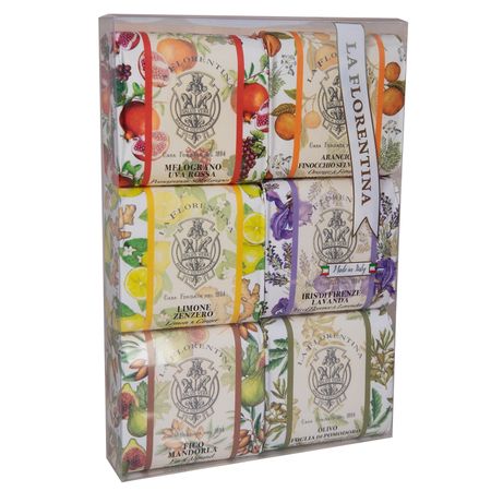 Ла Флорентина набор мыла инжир миндаль 106гфлорентийский ирис лаванда 106глимон имбирь 106голивковое масло лист томата 106гапельсин дикий фенхель 106ггранат красный виноград 106г 1599₽