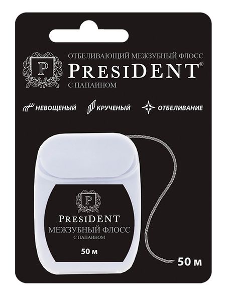 ПрезиДент нить зубная отбеливающая папаин 50м 134 210₽