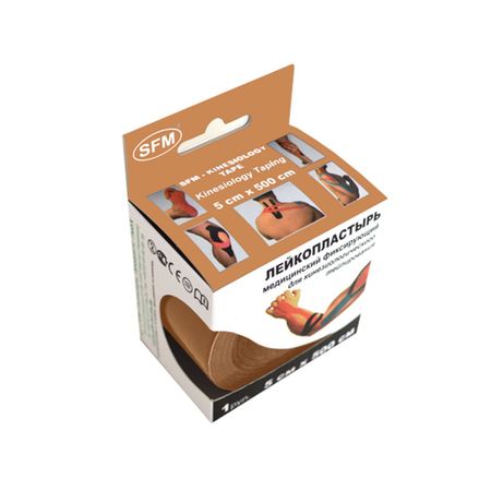Лента Тейп кинезиологическая SFM-PLASTER на хлопковой основе в рулоне 5Х500см бежевая 1 772₽
