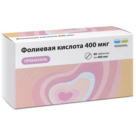 Фолиевая кислота 400мкг таб 100мг 90 пренаталь Реневал БАД 379₽