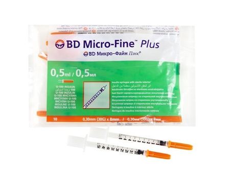 Бектон Дикинсон шприц Микро-Файн Плюс инсулиновый U-100 0,5мл 0,30х8мм 30G №10