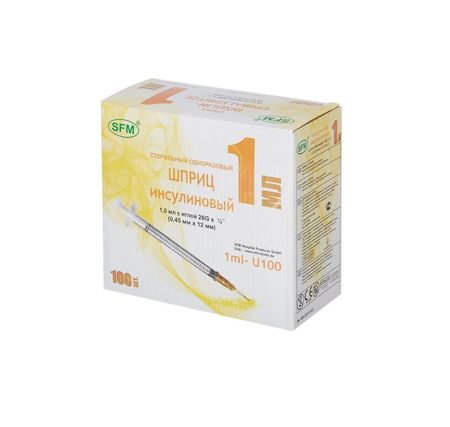 СФМ шприц одноразовый инсулиновый 1мл U-100 с иглой 100 2254₽