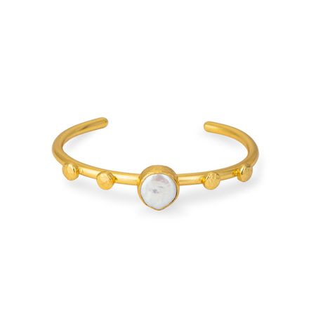 Lisa Smith Золотистый открытый браслет с круглым белым камнем и объемными точками