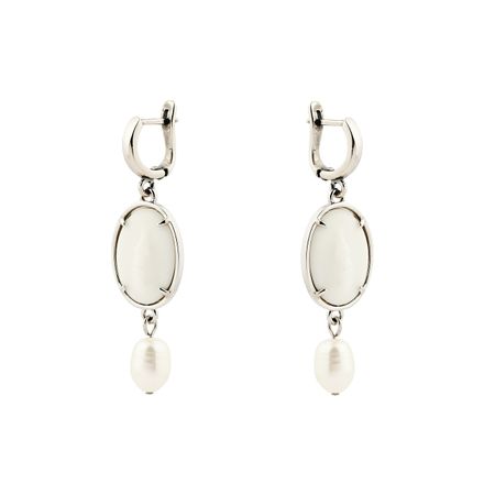 Maru Jewelry Серьги «Взгляд белый» из нержавеющей стали с ювелирной смолой и жемчугом