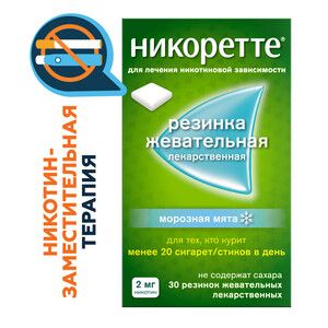 Никоретте® Резинка жевательная от курения Морозная мята 2 мг 30 шт