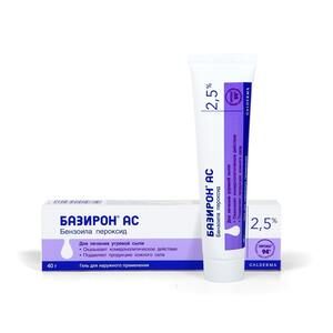 Лекарственное средство Базирон АС Гель для лечения угревой сыпи 2,5% 40 г