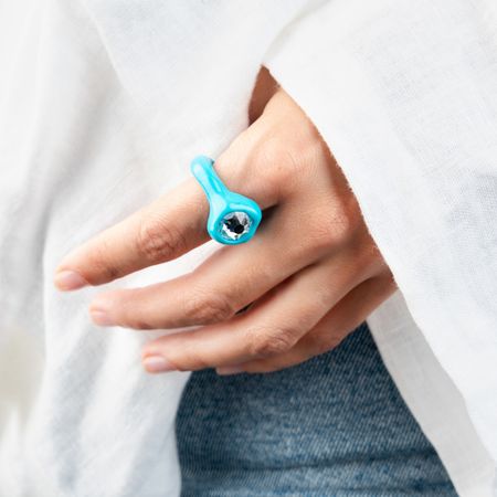 de.formee Голубое кольцо из полимерной глины с крупным прозрачным стразом