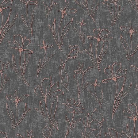 Обои Andrea Rossi Cheradi 54390-6 Винил на флизелине (1,06*10,05) Серый/Черный/Бронзовый, Цветы