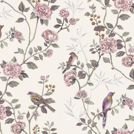 Обои Andrea Rossi Cheradi 54396-3 Винил на флизелине 1061005 БежевыйЗеленыйРозовый ПтицыЦветы 4800₽