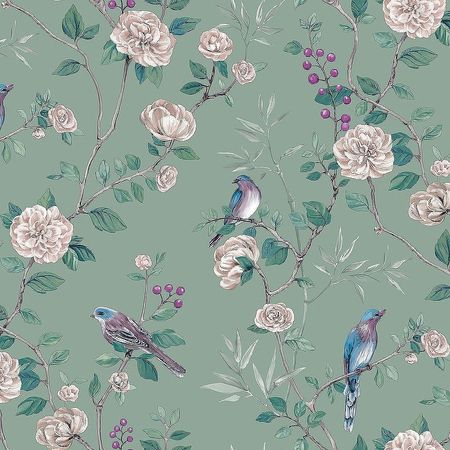 Обои Andrea Rossi Cheradi 54396-6 Винил на флизелине 1061005 Зеленый ПтицыЦветы 4800₽