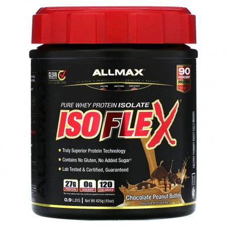 ALLMAX, Isoflex, чистый изолят сывороточного протеина, шоколад с арахисовой пастой, 425 г (0,9 фунта)