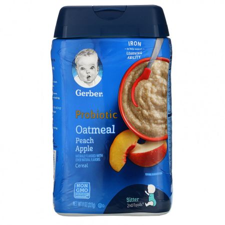 Gerber, пробиотические овсяные хлопья, персик и яблоко, 227 г (8 унций)